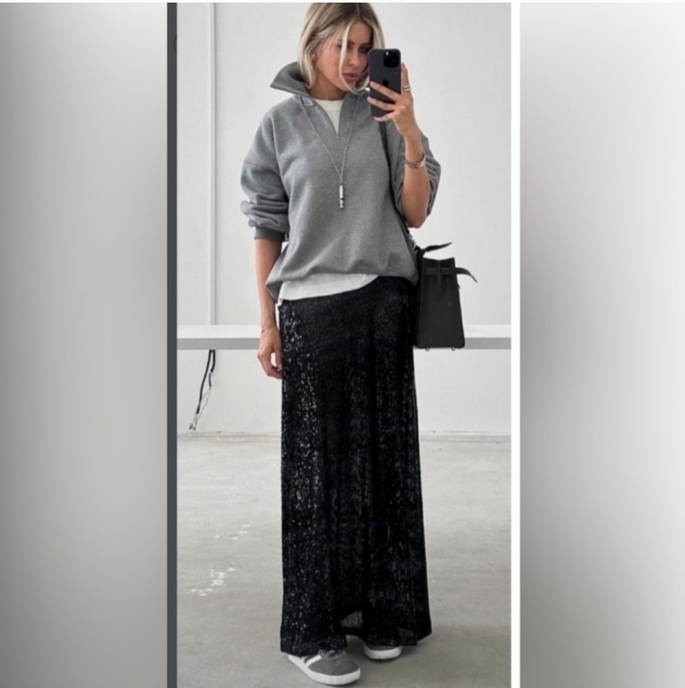 ZARA SEQUIN MIDI SKIRT size XS Black - Picture 5 of 13